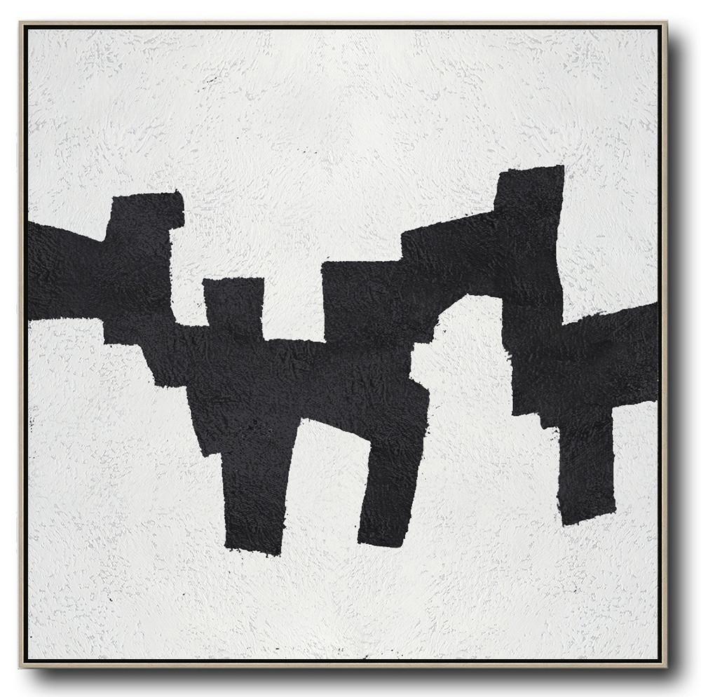 Hand Made Abstract Art,Oversized Minimal Black And White Painting - Custom Canvas Wall Art